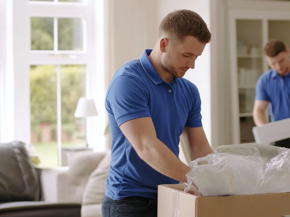 Man and van crew packing items during a moving day